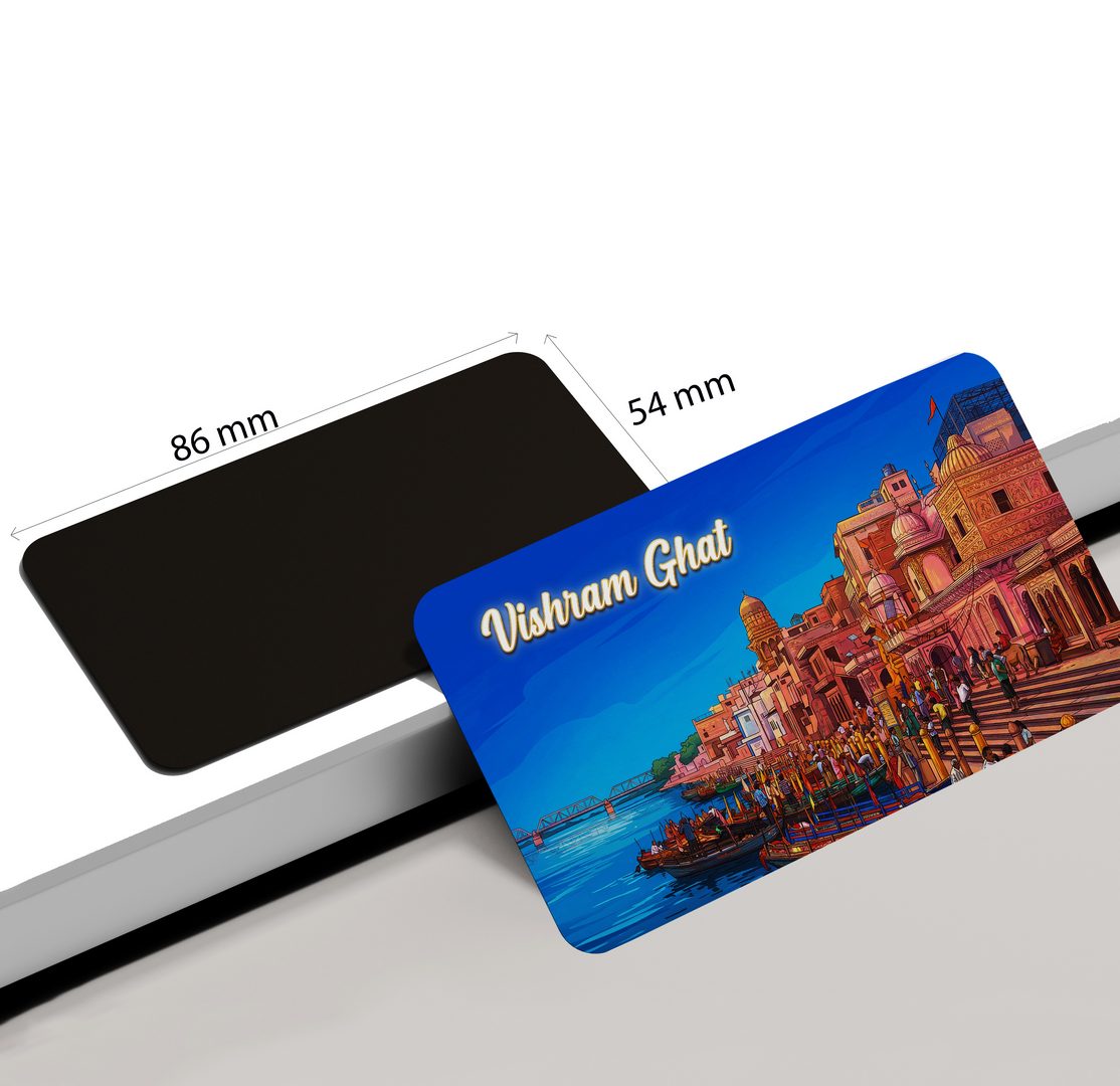 dhcrafts Rectangular Fridge Magnet Multicolor Uttar Pradesh Vishram Ghat Evening Design Pack of 1 (8.6cm x 5.4cm)